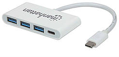 USB Hub Manhattan Type-C 4-port USB 3.0 + 3.1 PD пасивний, білий (163552)