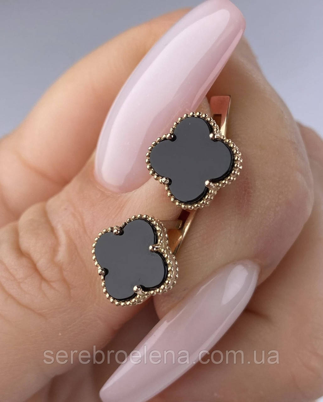 Срібні сережки конюшина позолота д.11п, фото 1