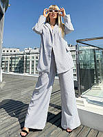 Костюм жіночий брючний  з костюмки із широкими штанами і піджаком (Батал), фото 6