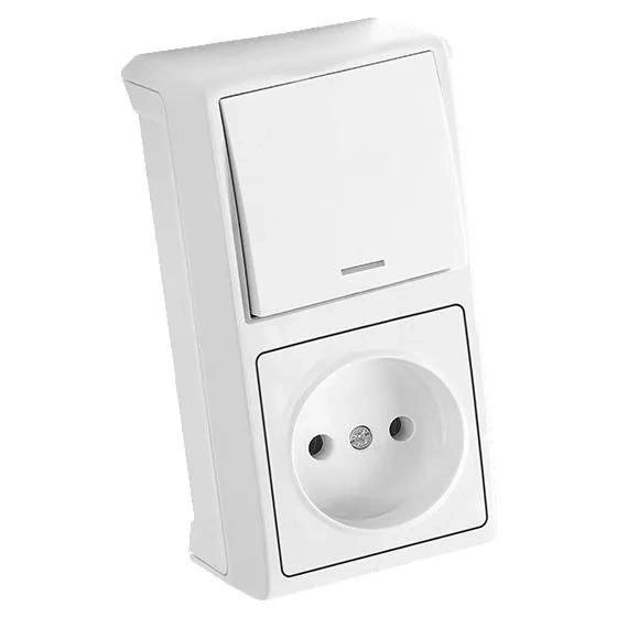 ВЕРТИКАЛЬНИЙ блок вимикач з  підсв.  + Розетка VERA  (білий) (арт. 90681090), фото 1