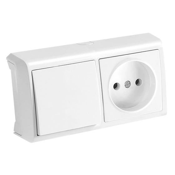 Горизонтальний блок вимикач + Розетка VERA  (білий) (арт. 90681186), фото 1