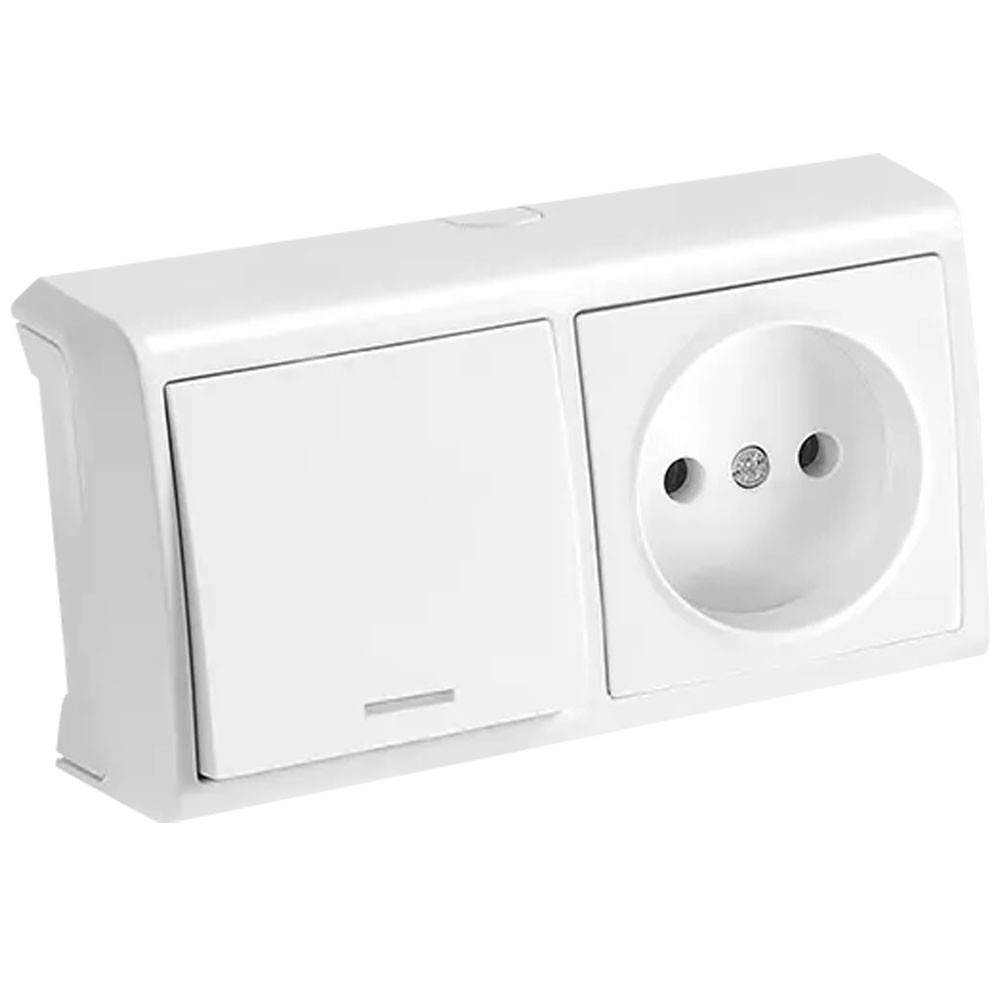 Горизонтальний блок вимикач з підсв. + Розетка VERA  (білий) (арт. 90681190), фото 1