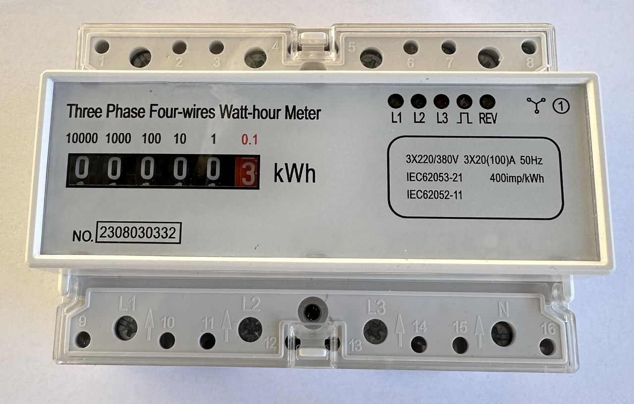 Лічильник Lemanso LM6367 ТРИФАЗНИЙ на дін,рейку 3*30А(100А) механічне табло, фото 1