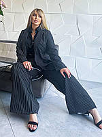 Костюм жіночий брючний  з костюмки із широкими штанами і піджаком (Батал), фото 2