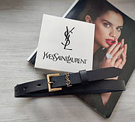 Женский узкий кожаный ремень Yves Saint Laurent black пряжка бронза высокое качество