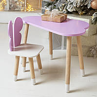 Стол тучка и стул бабочка детский фиолетовый с белым сиденьем. Столик для уроков, игр, еды.