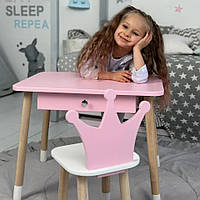 Детский столик и стульчик розовый. Столик с ящиком для карандашей и разукрашек