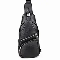 Кожаная мужская сумка-слинг Tiding Bag нагрудная с двумя основными отделениями и тыльным карманом