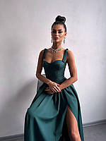 Длинное платье бюстье вечернее макси на бретелях и расклешенной юбкой (р. S, M) 66PL5679Е Зеленый, S
