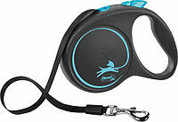 Рулетка для собак Flexi Black Design L 5 метров, до 50 кг (синяя), поводок с лентой GT, код: 6929909