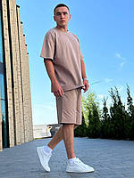 Літній чоловічий комплект oversize бежевий, шорти та футболка, літній костюм для чоловіків, комплект футболка+шорти