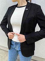Жіночий стильний піджак, жакет із брошкою та відкладним коміром, приталений в різних кольорах, 40-50