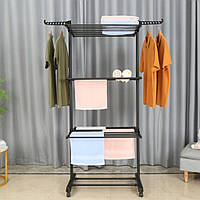 Сушарка для білизни вертикальна Bonro B07 чорна 3 ярусна на колесах складана 42400232