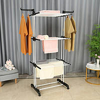 Сушарка для білизни вертикальна Bonro B07 чорно-біла 3 ярусна на колесах складана 42400233