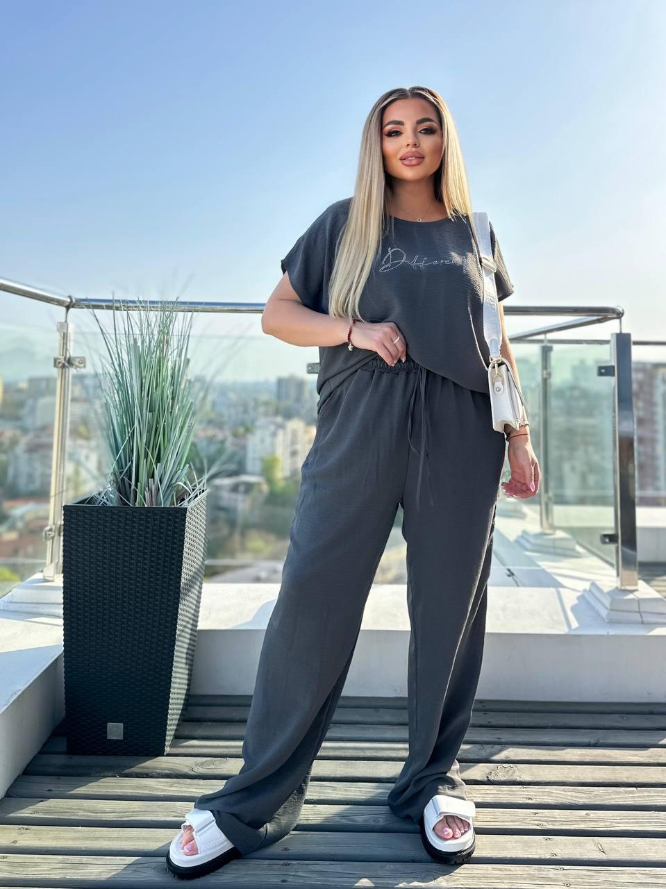 Костюм жіночий прогулянковий з креп-жатки штани і блуза (Батал), фото 1