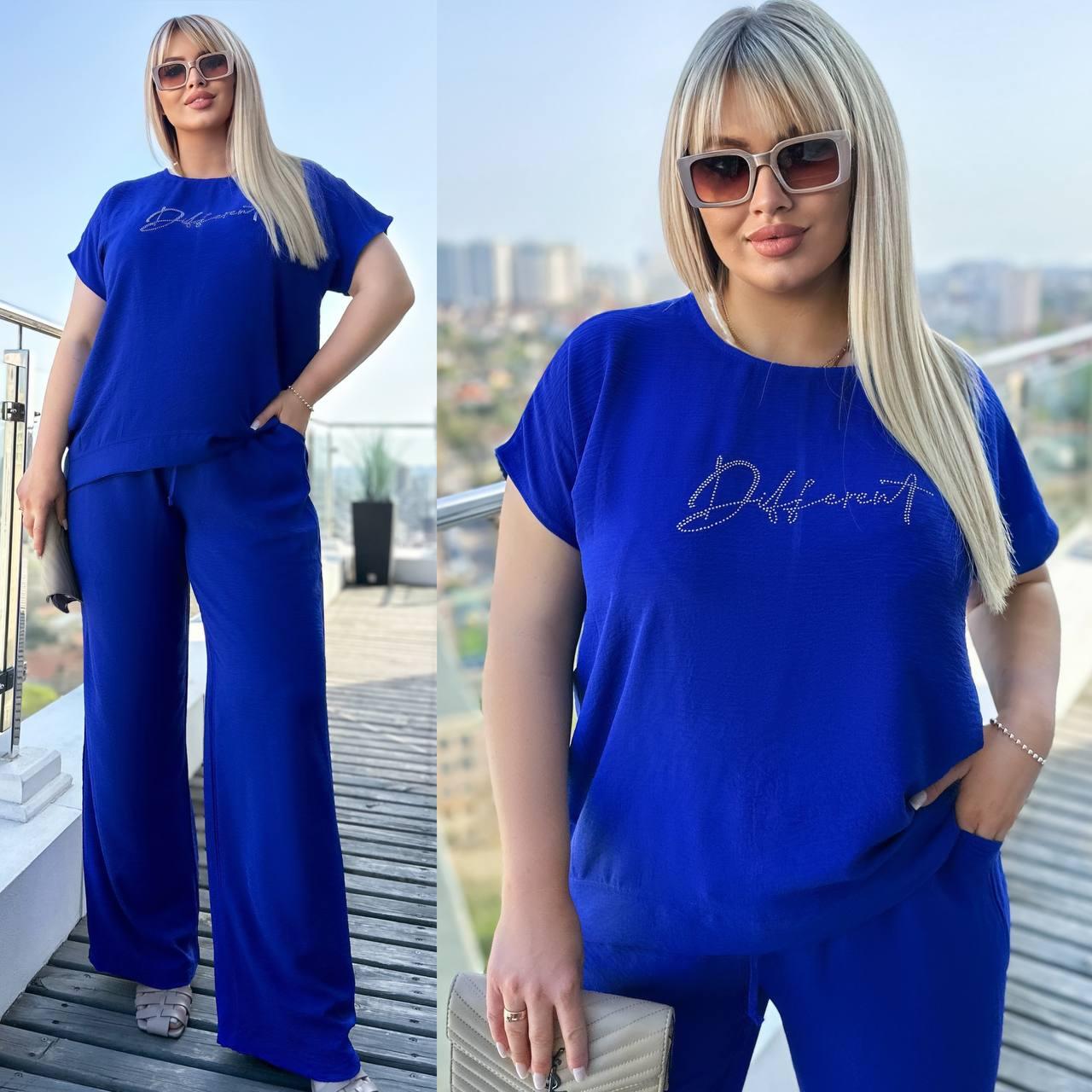 Костюм жіночий прогулянковий з креп-жатки штани і блуза (Батал), фото 1