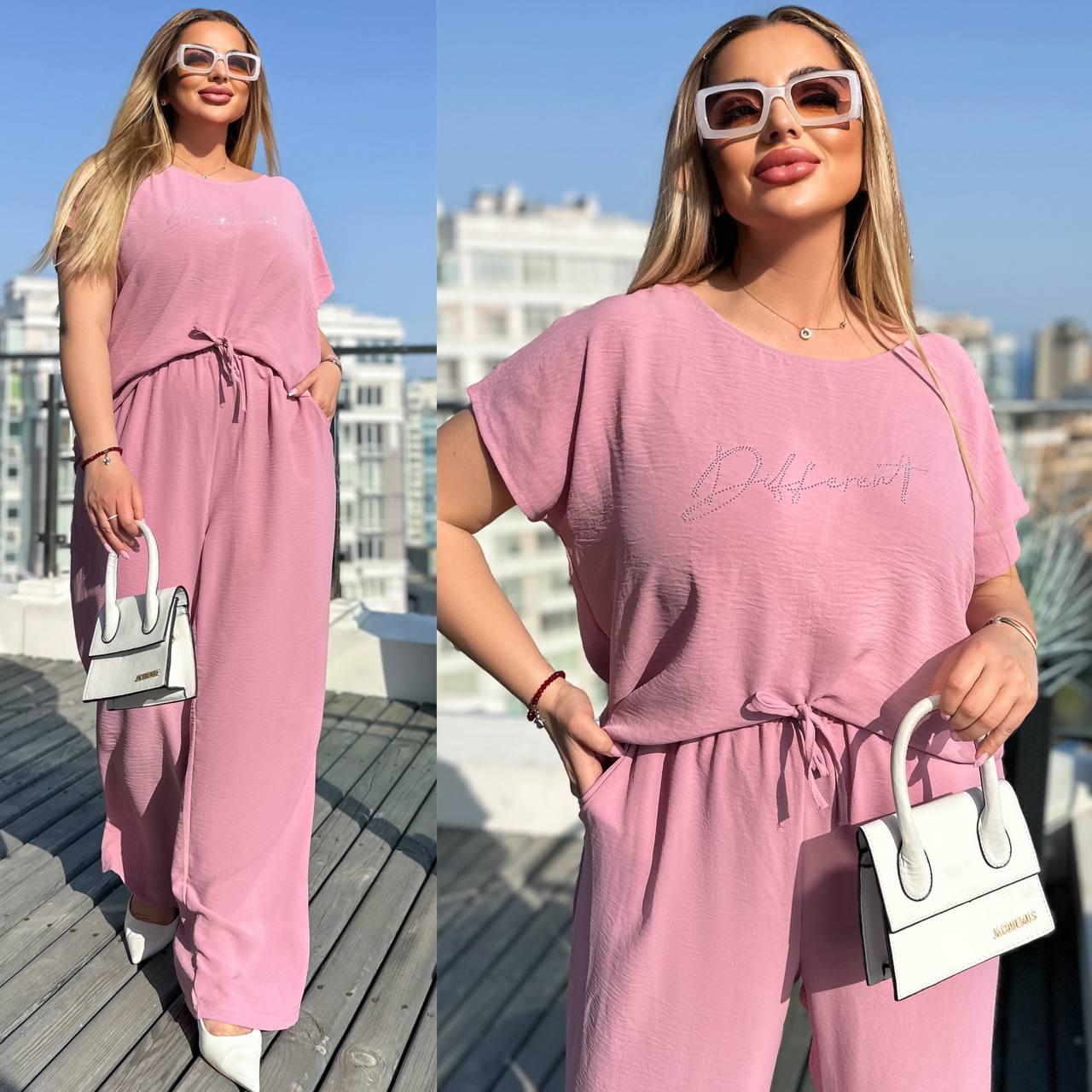 Костюм жіночий прогулянковий з креп-жатки штани і блуза (Батал), фото 1