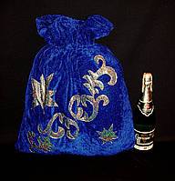 Мішок Св.Миколая/Діда Мороза (60*55 см) СИНІЙ оксамитовий з аплікацією