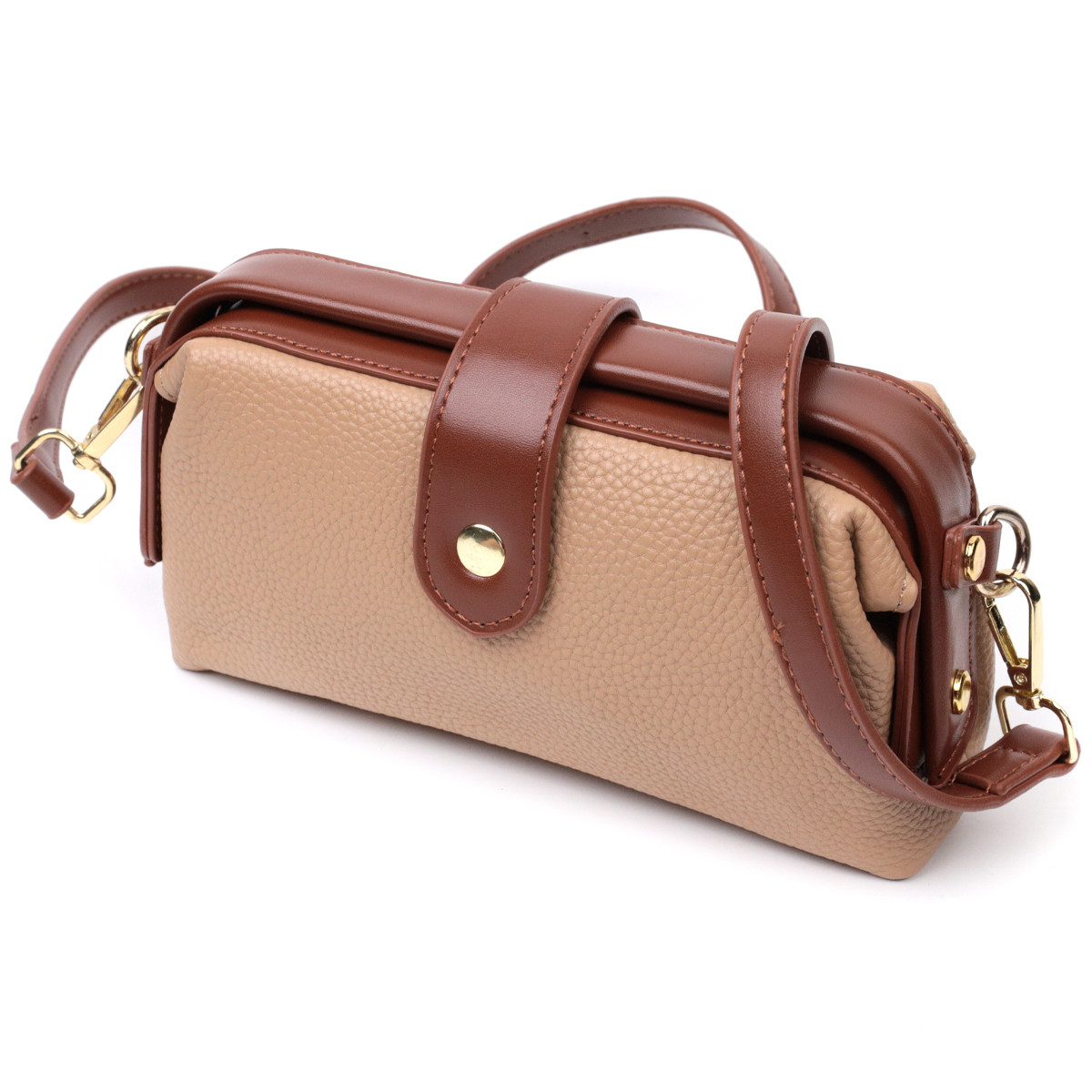 Стильний клатч з цікавою клямкою з натуральної шкіри Vintage 22423 Бежевий