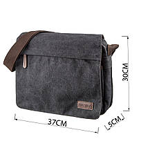 Сумка почтальонка текстильна Vintage 20088 Чорна, фото 3