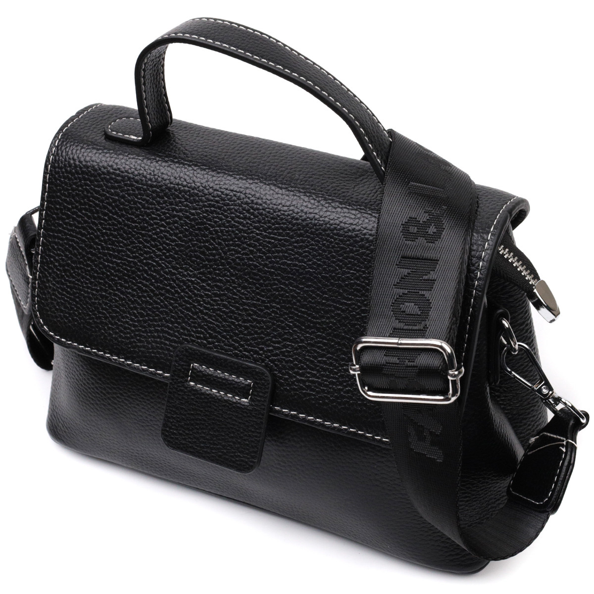 Сумка сетчел у класичному кольорі для жінок з натуральної шкіри Vintage 22291 Чорна