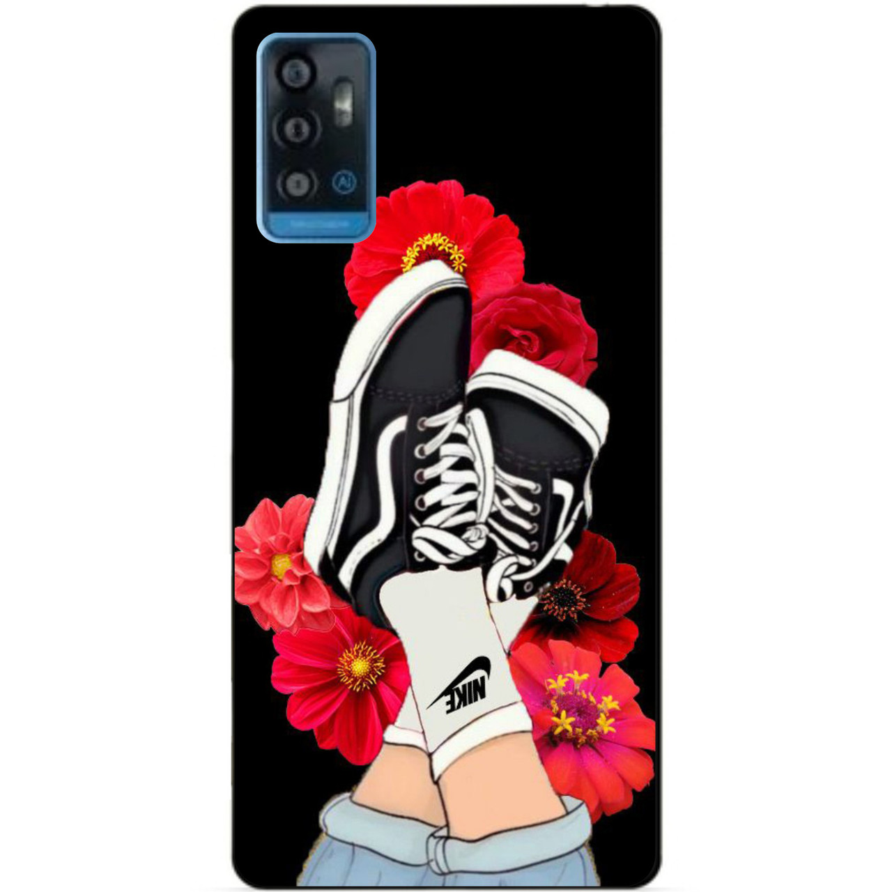 Силіконовий чохол бампер для ZTE Blade A71 з малюнком Кеди Ванс Найк квіти