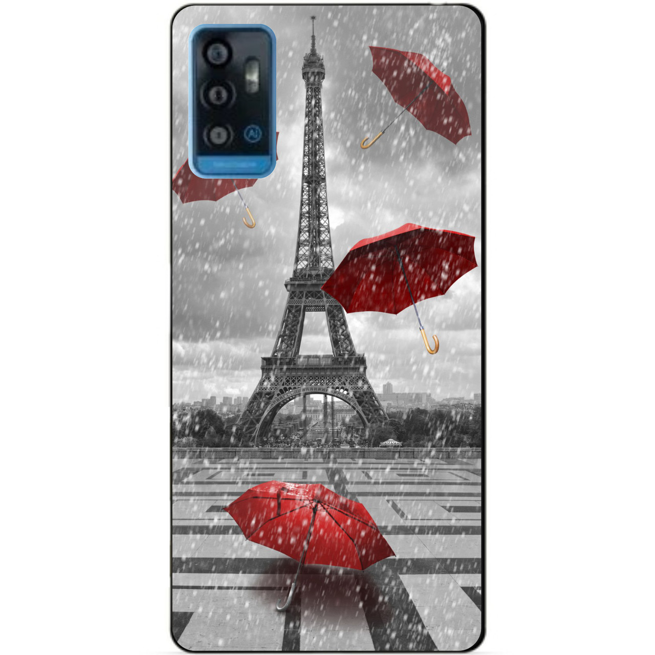 Силіконовий чохол бампер для ZTE Blade A71 з малюнком Дощ у Парижі Франція Ейфелева Вежа