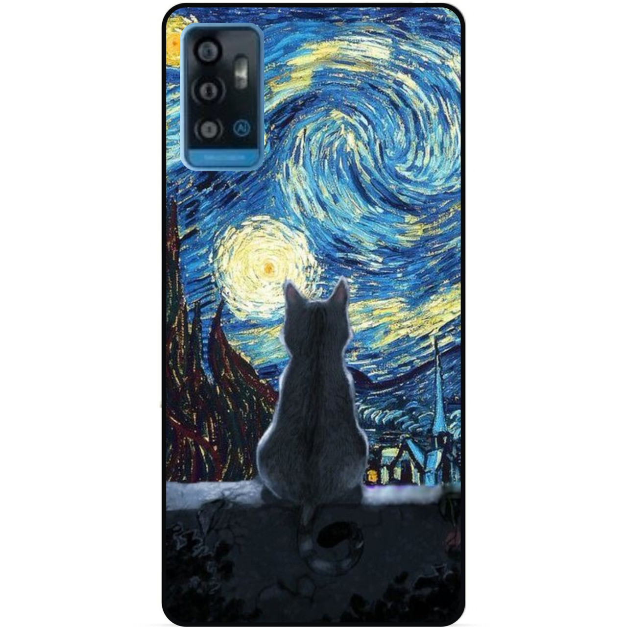 Силіконовий бампер чохол для ZTE Blade A71 з малюнком Кішка Зіркова ніч Ван Гог