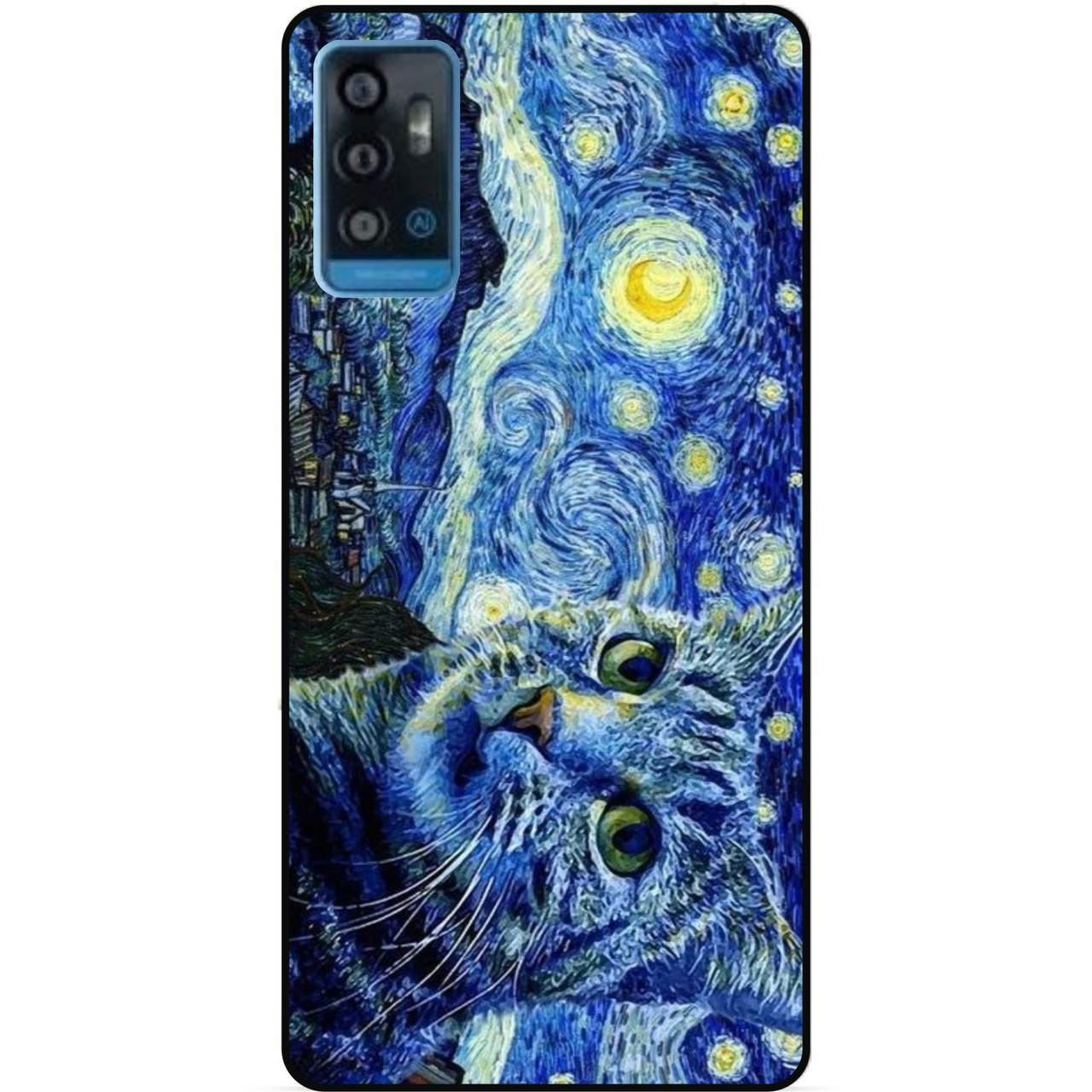 Силіконовий бампер чохол для ZTE Blade A71 з малюнком Кішка Зіркова ніч Ван Гог