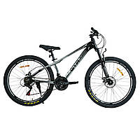 Велоcипед спортивный горный рост 135-155 см 26 дюймов с дисковыми тормозами CORSO GTR-3000 Серый глянец