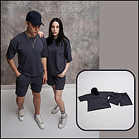 Базовый однотонный спортивный комплект костюм шорты графит футболка мужской женский унисекс Bar