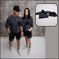 Базовий однотонний спортивний комплект костюм графіт-чорний шорти футболка чоловічий жіночий унісекс Bar