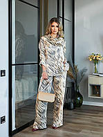 Шолковый женский костюм в пижамном стиле рубашка и штаны арт. 517 бежевого цвета / беж