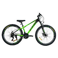 Велоcипед спортивный горный рост 135-155 см 26 дюймов с дисковыми тормозами CORSO GTR-3000 Зеленый глянец