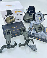 Комплект! Навушники EARMOUR M32, чебурашки, тактичний ліхтар в кольорі  олива.