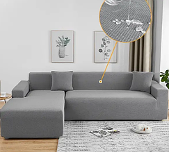 Універсальні чохли на кутові дивани без оборки жакард 3х+2х, чохол що знімається на кутовий диван стильний Сірий