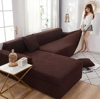 Універсальні чохли на кутові дивани без оборки жакард 3х+2х, чохол що знімається на кутовий диван Коричневий, фото 1