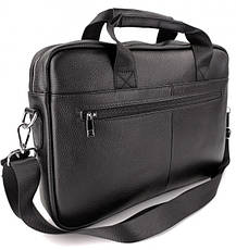 Чоловіча сумка для ноутбука та документів Tiding Bag з натуральної чорної шкіри з тильною кишенею, фото 5