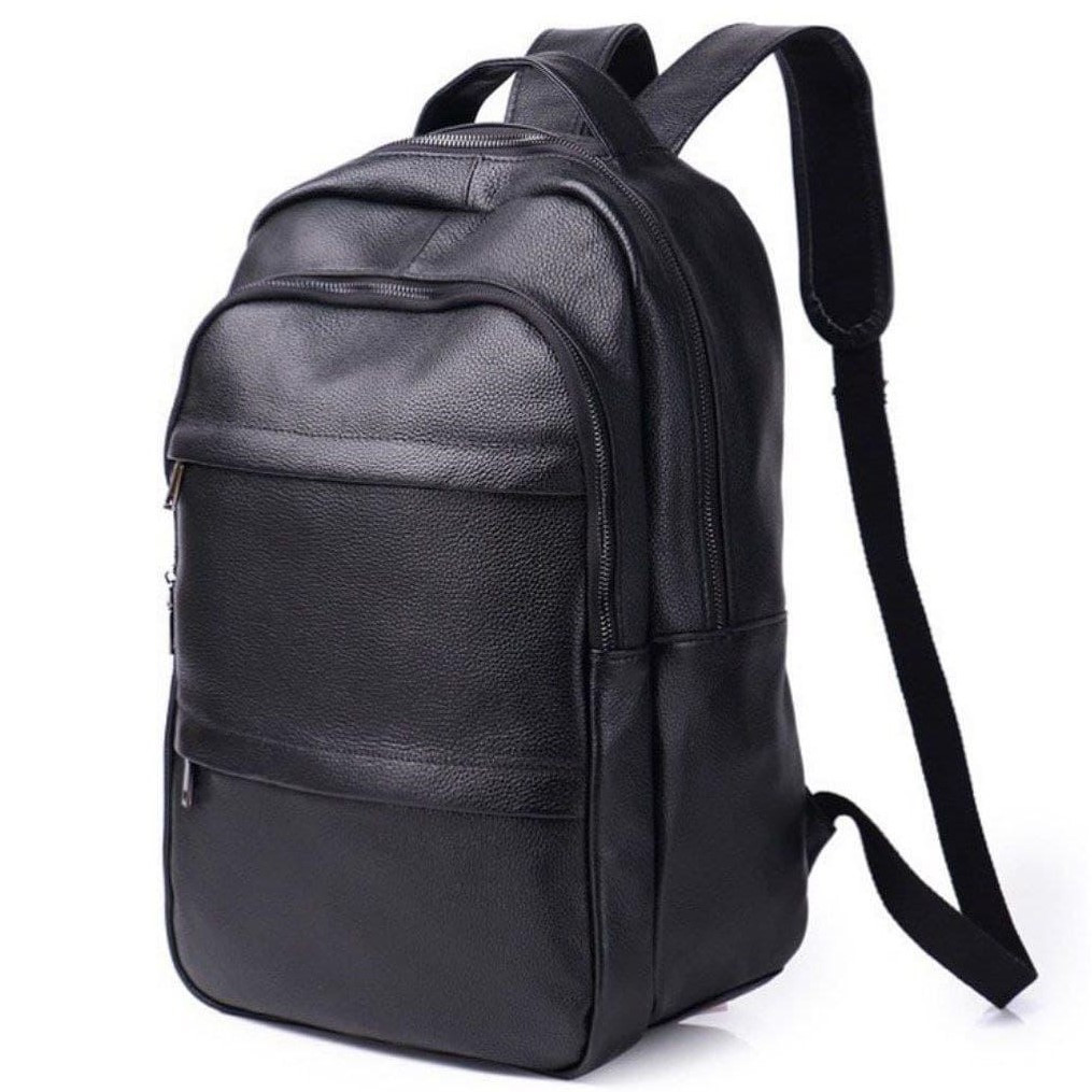 Чоловічий рюкзак для ноутбука Tiding Bag із натуральної чорної шкіри з двома відділеннями