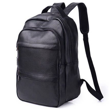 Чоловічий рюкзак для ноутбука Tiding Bag із натуральної чорної шкіри з двома відділеннями, фото 1