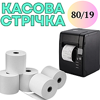 Чековая лента 80 мм длина намотки 19 м (10 шт. в блоке-спайке), Кассовая лента для печати чеков