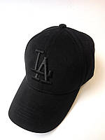 Кепка Черная la 47 котон мужская женская Бейсболки Лос Анджелес демисезонные с черной вышивкой однотонные
