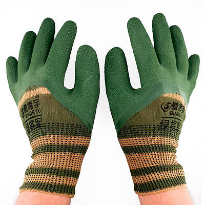 Рукавички нейлонові садові LOSSO з латексним покриттям, розмір М (23 см), хакі