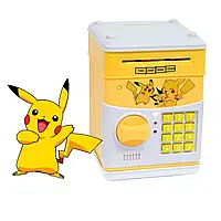 Електронна скарбничка сейф дитяча "Сім'я покемону Пікачу", Жовтий сейф для дітей скарбничка для грошей