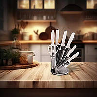 Практичний набір кухонних ножів 7 предметів TS Kitchen на підставці, бюджетні ножі з нержавіючої сталі