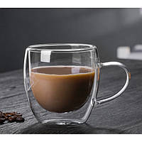 Чашка двойное стекло овал 230МЛ., чашка с двойными стенками для чая и кофе