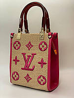 Жіноча міні-сумка-клатч Louis Vuitton беж + рожевий на ремінці Lux якість