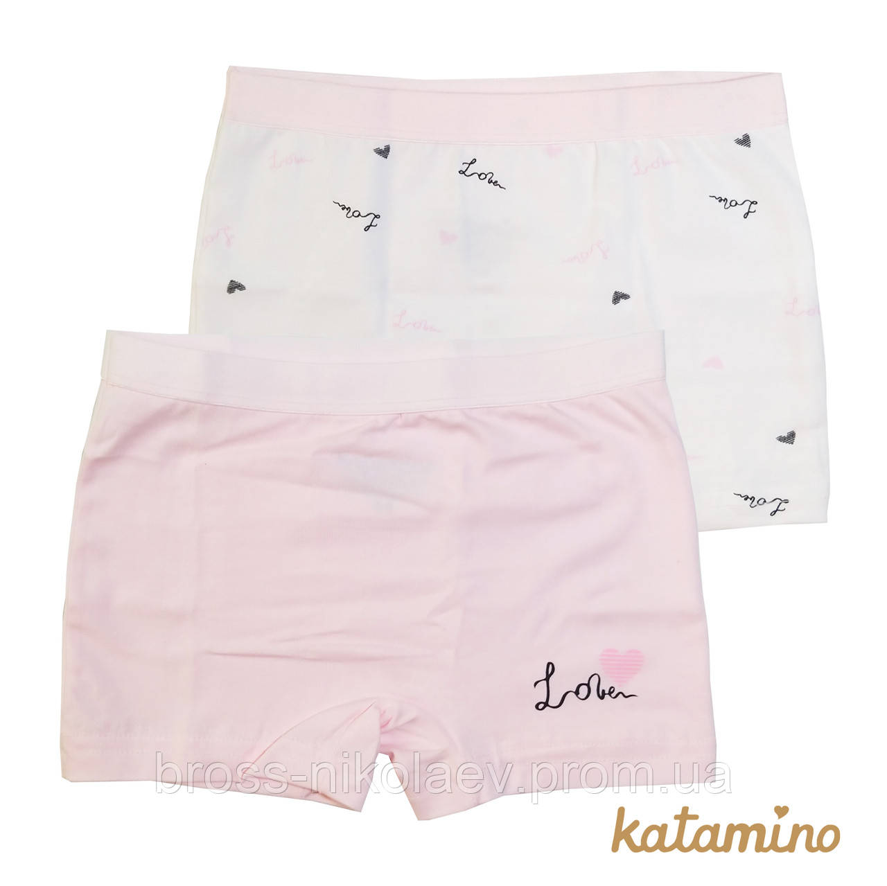 Набір труси-шортики дитячі KATAMINO 110-116 122-128 з малюнком Білі Рожеві 2 шт K128833