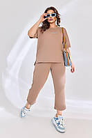 Костюм жіночий прогулянковий футболка і бріджи з двонитки (Батал), фото 9