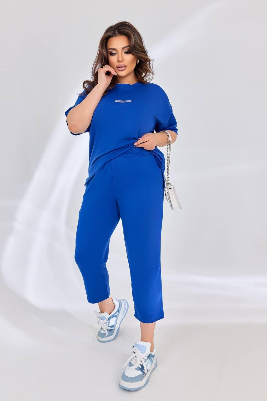 Костюм жіночий прогулянковий футболка і бріджи з двонитки (Батал), фото 1